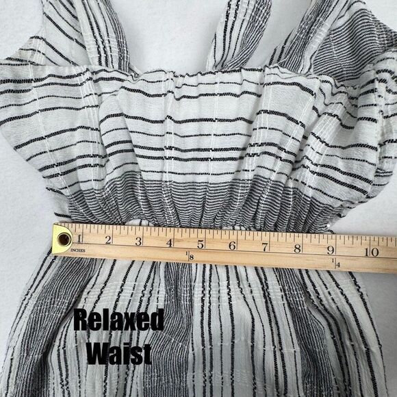 Slate & Willow Tiered Midi Dress Small Black White Stripe Tie Front Boho Cottage - Picture 12 of 15